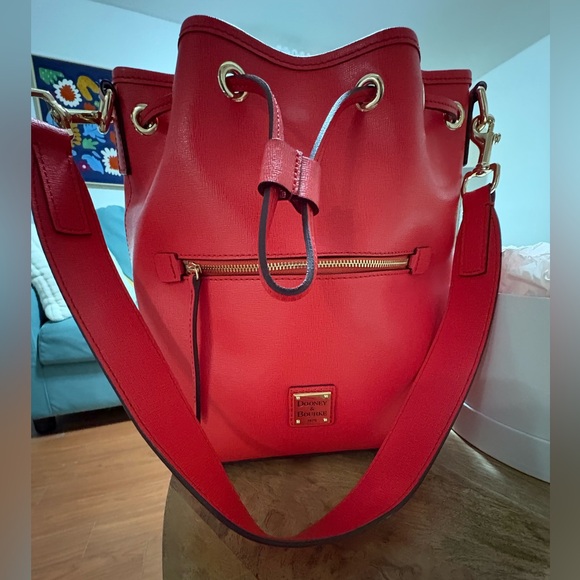 Dooney & Bourke Scarlet Red Shoulder Drawstring Bag - Picture 4 of 5